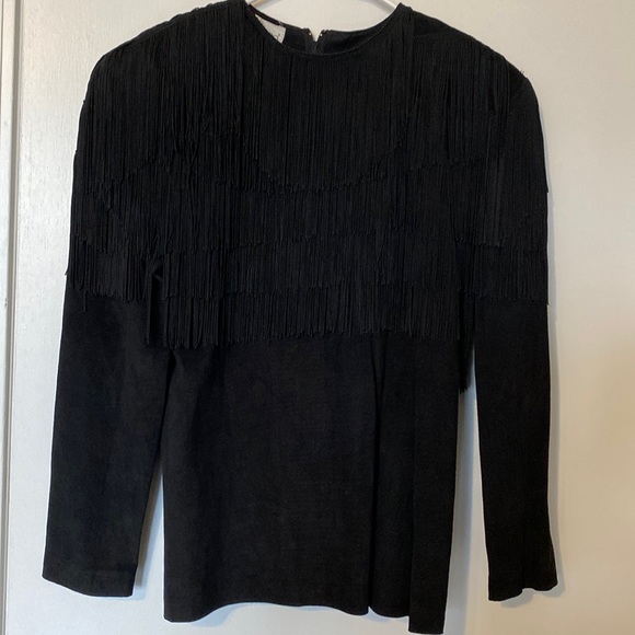 Vintage 90s Pia Rucci Suede blouse with fringe - Picture 1 of 12